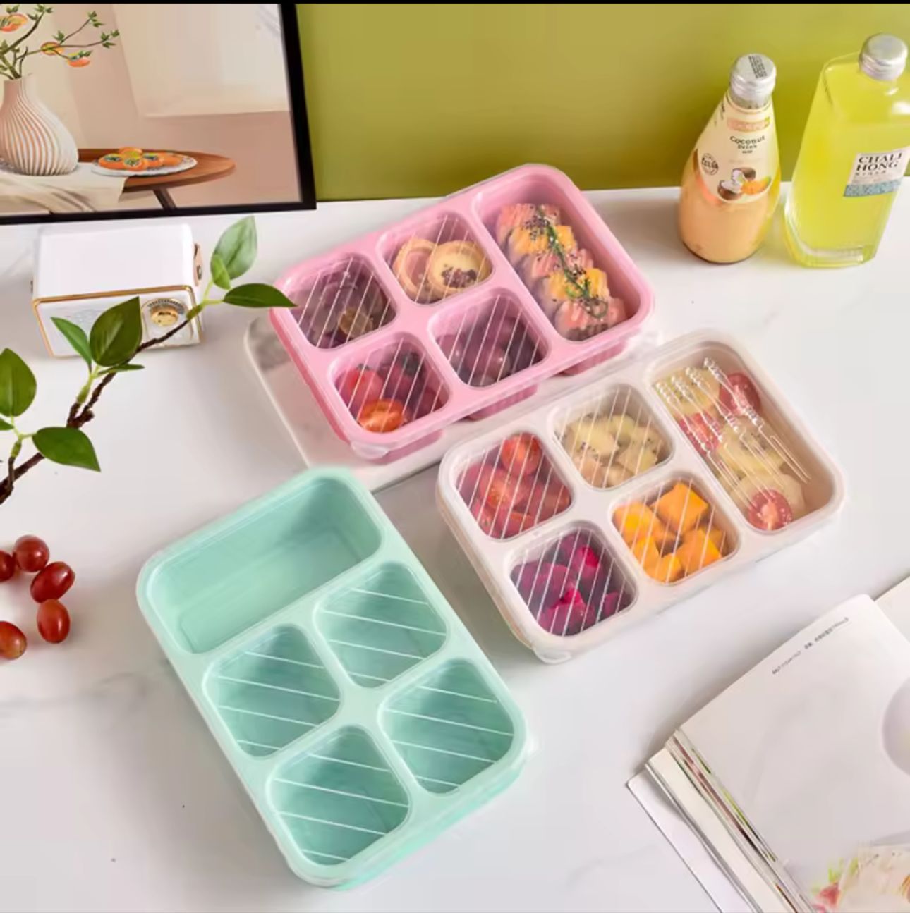 5 Compartment Lunch Box With Transparent Lid, Heat Resistant Leak Proof Fruit Box, Durable Bento Lunch Box, Meal Prep Organizer 5 Compartment Lunch Box With Transparent Lid, Heat Resistant Leak Proof Fruit Box, Durable Bento Lunch Box, Meal Prep Organizer